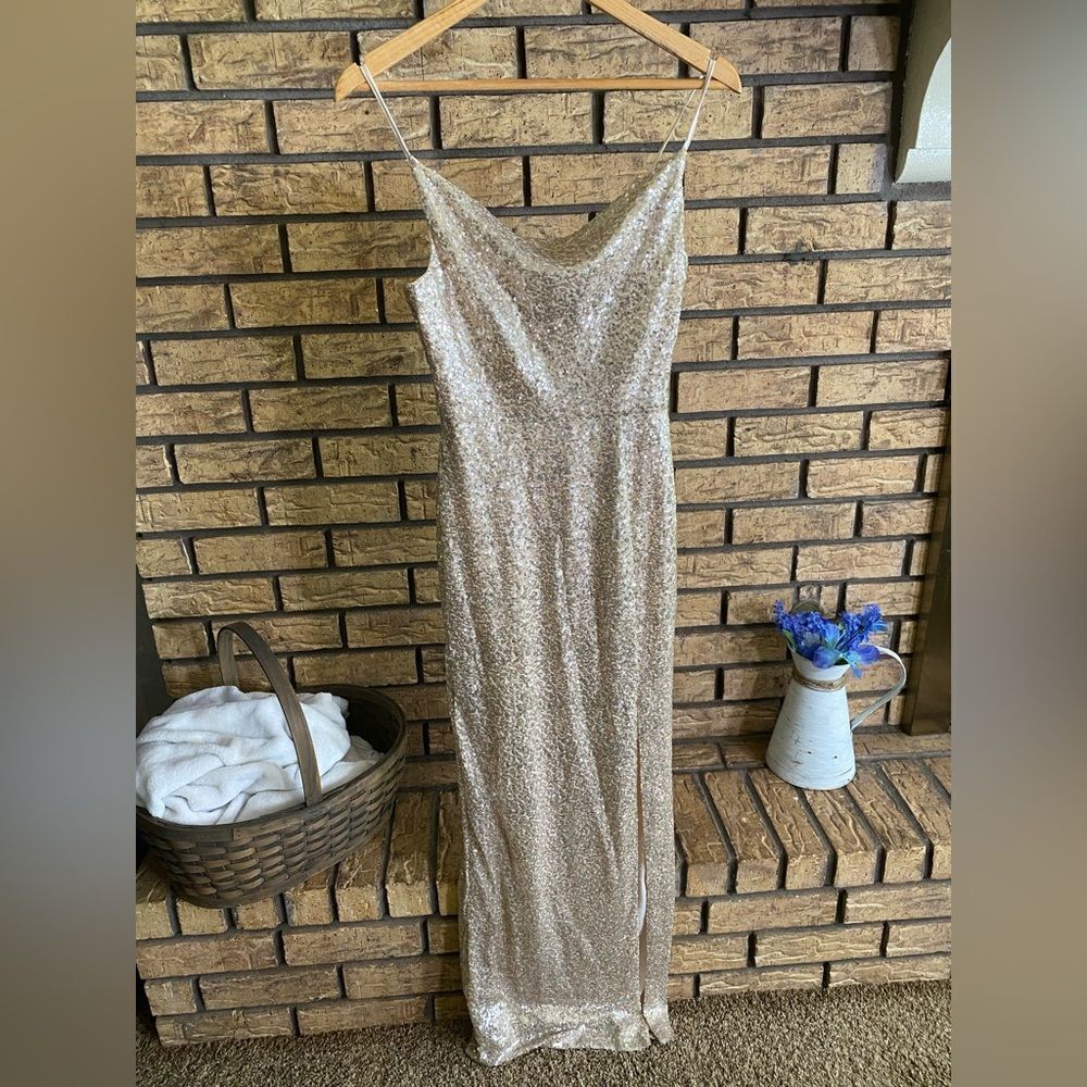 B. Smart gold sequin spaghetti strap dress